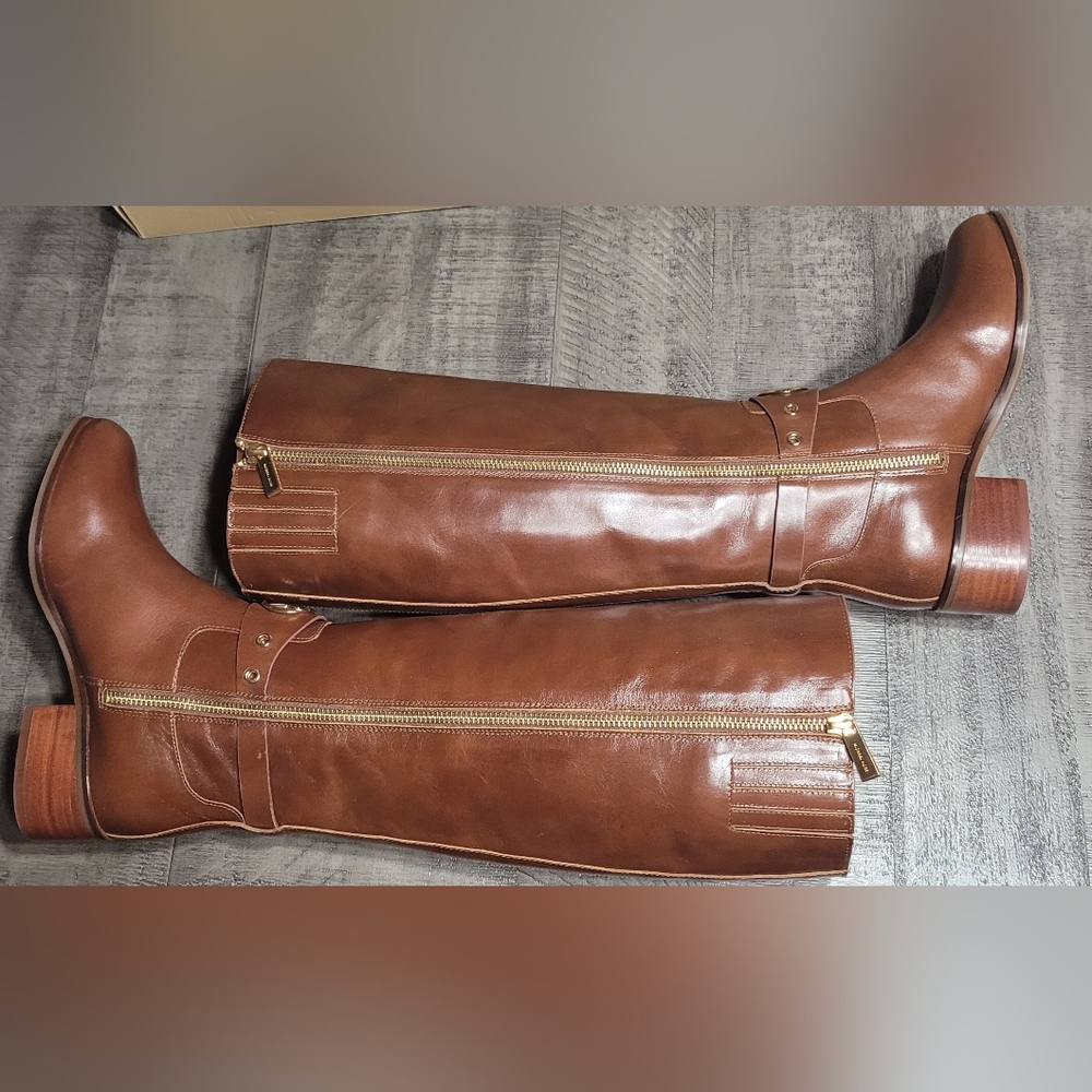 NIB Michael Kors Women's Knee High Leather Boots Dark Caramel NIB Size 5 - Picture 3 of 9
